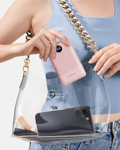 Mini Portable Charger with Built-in Cables 22.5W Fast Charging Power Bank USB-C Small Battery Pack 10000mAh Travel Essential Slim Battery for iPhone 17/16/15/14, Samsung 25/24, and More - color: Pink