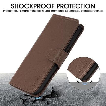 Arae Compatible with iPhone 15 Plus Case with Card Holder and Wrist Strap Wallet Flip Cover for iPhone 15 Plus 6.7 inch Men RFID Blocking Wristlet Kickstand,Litchi Brown - color: Litchi Brown, size: iPhone 15 Plus 6.7 inch