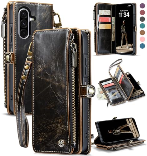 Defencase for Samsung Galaxy A36 5G Wallet Case with Card Holder, Coffee | RFID Blocking, Zipper Pocket, Durable PU Leather, Wrist Strap, Fashion Snap Flip Phone Cases Cover with Stand for Women Men - color: Coffee