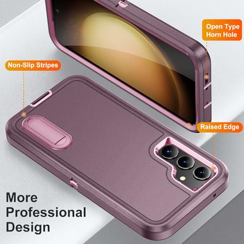 for Samsung Galaxy S23 FE Case with Kickstand Case 3-Layer Military Grade Protective Case Cover Silicone Heavy Duty Rugged Shockproof for Galaxy S23 FE Phone Case (Purple+Pink) - color: Purple+Pink