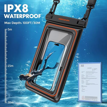 UNBREAKcable [UP to 9.5"]XL Size EXTRA Large Waterproof Phone Pouch Floating IPX8 Phone Case Dry Bag for iPhone 17 Air 16 15 14 Pro Max Samsung S25 Ultra, Travel Kayaking Beach Essentials - 2 Pack - size: 9.5 inch