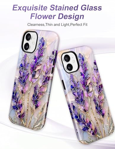 Magnetic Flower Phone Case for iPhone 17 Pro, Purple Lavender | Compatible with MagSafe, Cute Stained Glass Floral Aesthetic, TPU and PC Shockproof Protective Phone Cover for Women Girls - color: Stained Glass Purple Lavender