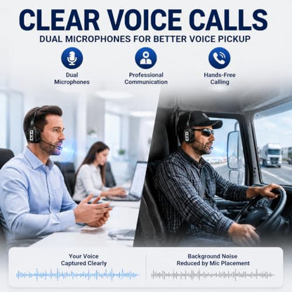 Bytewaveshop Trucker Bluetooth Headset with Mic, 55H Talk Time Wireless Headset, 99% Noise Cancelling Headphones with 270° Adjustable Mic, Bluetooth 6.0, Dual Device for Truck Drivers, Calls, Driving - color: Silver