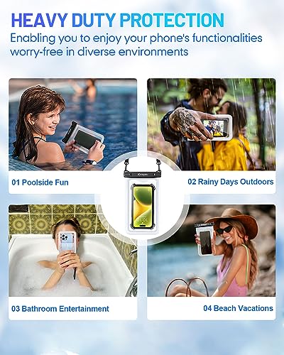 Rynapac Large Waterproof Phone Pouch [Up to 8.5"] - 2 Pack IPX8 Waterproof Phone Case for iPhone 17 16 15 Pro Max Galaxy S26 Ultra, Touchscreen & Underwater Photography, Beach Cruise Essentials 2026 - color: [(Clear)Black+Black] Large Waterproof Phone Pou