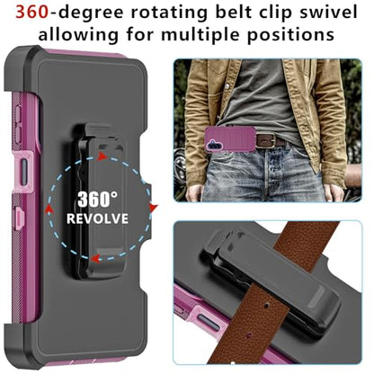 for Samsung Galaxy A17 Case with Belt Clip Holster & Kickstand, Heavy Duty 3-Layer Military Grade Rugged Full Body Protection Cover Case for Galaxy A17 5G (Wine/Pink) - color: Wine/Pink