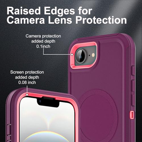 YKHJKLEC for iPhone 16e Case, Compatible with Magsafe, Military Grade 3 in 1 Heavy Duty Shockproof/Drop Proof/Dust Proof Case with 2Pcs Tempered Glass Screen Protector (New-Purple/Pink) - color: New-Purple/Pink