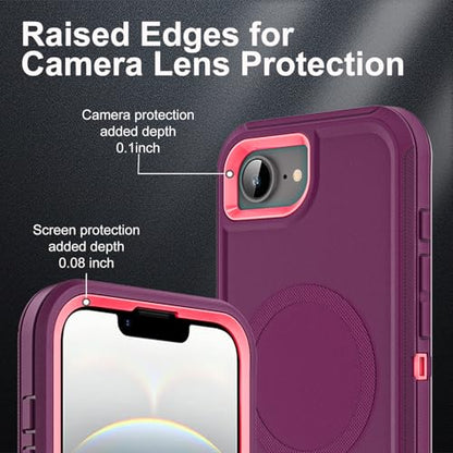 YKHJKLEC for iPhone 16e Case, Compatible with Magsafe, Military Grade 3 in 1 Heavy Duty Shockproof/Drop Proof/Dust Proof Case with 2Pcs Tempered Glass Screen Protector (New-Purple/Pink) - color: New-Purple/Pink