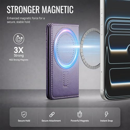 MagSafe Wallet, Magnetic RFID Blocking Card Holder & Cash Pocket, Compatible with Magsafe Phones and Cases for iPhone 17/16/15/14/13/12/Plus/Air/Pro/Pro Max - color: Purple