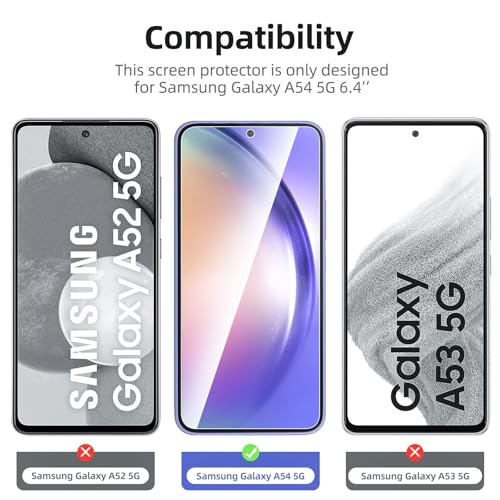 NEW'C 3 Pack Designed for Samsung Galaxy A54 5G, Screen Protector Tempered Glass, 9H Hardness, HD Screen Protector, 0.33 mm Ultra Clear, Ultra Resistant - size: A54 5G 6.4 inches