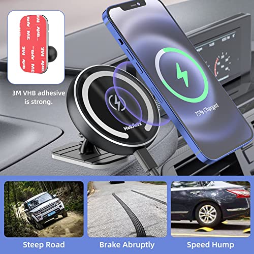 MAGJIEYX for Magsafe Car Mount Charger for Magnetic Wireless Charging for iPhone12/13/14/15/16Pro,Pro Max,Plus,Mini,Vent&Dashboard Strong Magnets Phone Holder with Fast 36W QC 3.0 Adapter - color: Light Black