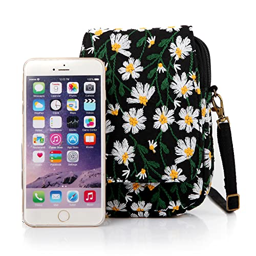 SILKAREA Embroidered Cute Mini Crossbody Bag for Women Small Handbags Wristlet Wallet Bag Cell-phone Pouch Coin Purse - color: Chamomile White