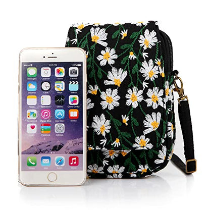 SILKAREA Embroidered Cute Mini Crossbody Bag for Women Small Handbags Wristlet Wallet Bag Cell-phone Pouch Coin Purse - color: Chamomile White