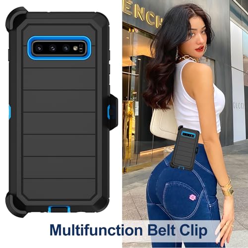 for Samsung Galaxy S10 Case with Belt Clip Holster, 2 x Screen Protector, [Military Grade Drop Protection] Heavy Duty Full Body Shockproof Rugged Protective Cover for Samsung Galaxy S10 Black Blue - color: Black/Blue