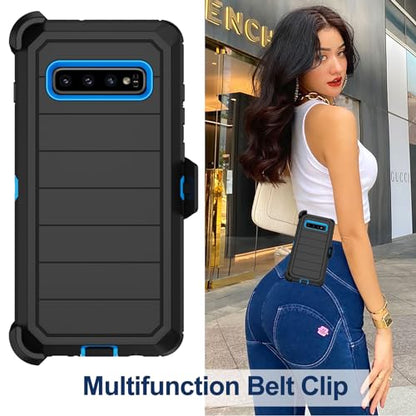 for Samsung Galaxy S10 Case with Belt Clip Holster, 2 x Screen Protector, [Military Grade Drop Protection] Heavy Duty Full Body Shockproof Rugged Protective Cover for Samsung Galaxy S10 Black Blue - color: Black/Blue