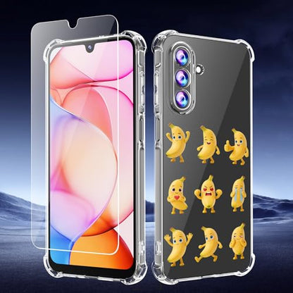 Phone Case for Samsung Galaxy A17 5G Case, Samsung A17 5G Case with Tempered Glass Screen Protector, Soft Flexible TPU Slim Fit Shockproof Phone Cover for Women Men Girl Boy (Clear-Meme) - color: Clear-Meme