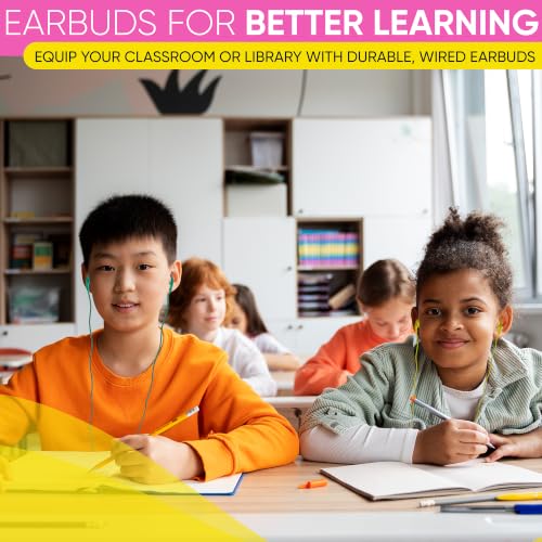 10 Pack Bulk Wired Earphones, In Ear Earbud Headphones with 3.5mm Jack, 4ft Tangle Free Cable, Comfortable Fit, Affordable and Cost Effective, Ideal for School Classroom Testing Students, Mix