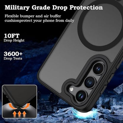 Magnetic for Samsung S23 Case, Military Grade Protective Slim Translucent Matte Skin Smooth Phone Case Woman Men Samsung Galaxy S23 6.1" Cover, Black