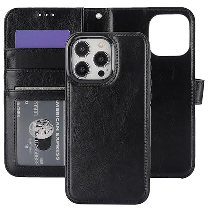 Bocasal Detachable Wallet Case Card Holder for iPhone 15 Pro Max Black | RFID Blocking Kickstand Card Slots Holder PU Leather Magnetic Shockproof Wrist Strap Removable Flip Protective Cover 6.7 inch - color: Black