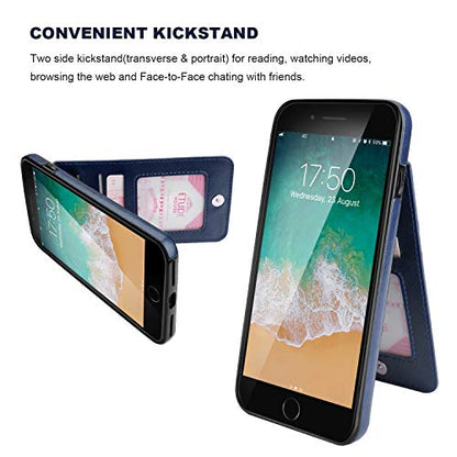 KIHUWEY for iPhone SE/8/7 Wallet Case Card Holder Kickstand, Blue - color: Blue