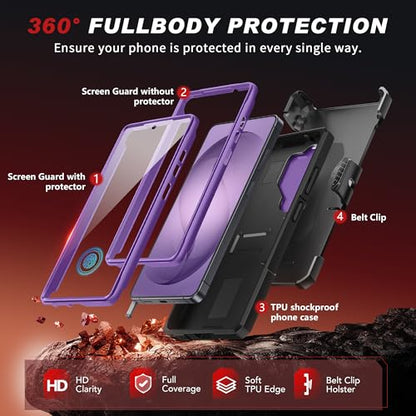 TONGATE Magnetic Stand for Samsung Galaxy S26 Ultra Case, Compatible with Magsafe, [Camera Cover & 2 Front Frames][Military Drop Protection] S26 Ultra Case Built-in Screen Protector & Belt Clip,Purple - color: Purple