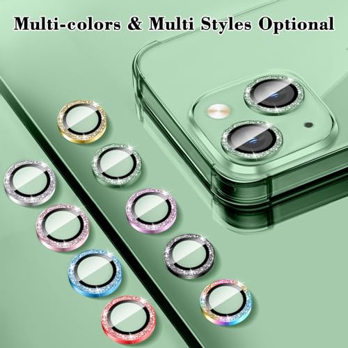 Kucheed Bling Camera Lens Protector Compatible for iPhone 13/iPhone 13 Mini, Glitter 9H Tempered Glass Camera Cover Film Stickers, Sparkling Automatic Alignment Individual Metal Rings