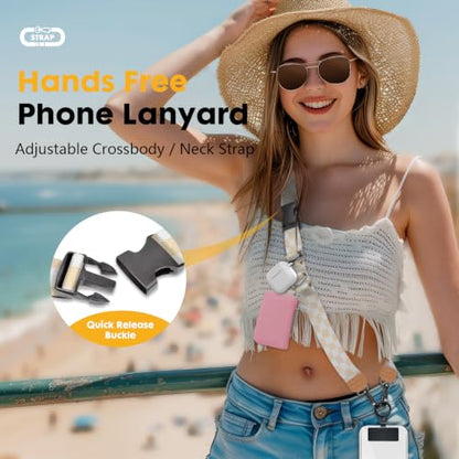 Icycay Phone Lanyard Crossbody Strap Adjustable Teacher Women Checkered - color: Checkered Apricot