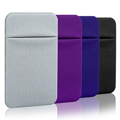 Costyle 4 Pack Slim Adhesive Cell Phone Card Holder Pocket Back of Phone - color: Gray, Purple, Royal Blue, Black