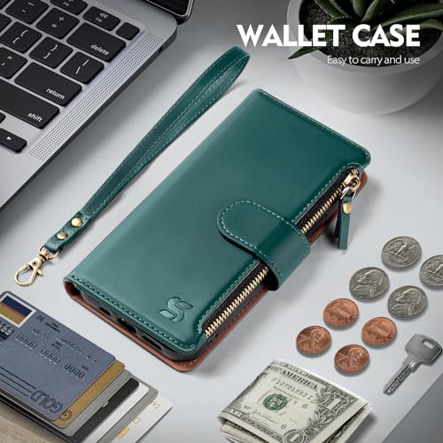 Shieldtop Compatible with Motorola Moto G Power 5G 2025 Wallet Case with Card Holder,Women Men RFID Blocking PU Leather Flip Phone Case Protective Cover Wrist Strap Zipper Credit Card Slots,Blue Green - color: Blue Green, size: Moto G Power 5G 2025 - 6.8"