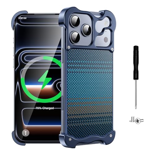 Metal Bumper Case for Blue iPhone 17 Pro, Fit for MagSafe | Soft-Touch 1500D Aramid Fiber Slim Back Panel, DIY Assemble Design, 4-Corner Airbag Rugged Shockproof, Camera Protection - color: Ocean Wave Blue, size: iPhone 17 Pro