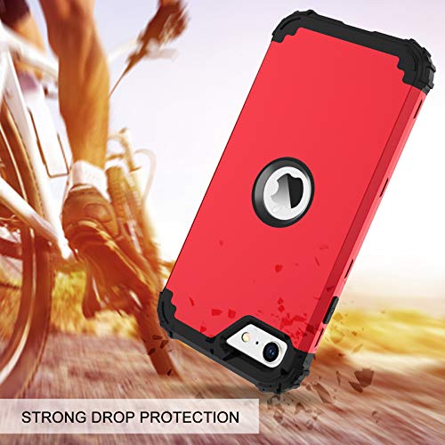 BENTOBEN for iPhone SE 2022 Case, Phone Case iPhone SE 2020, Heavy Duty 3 in 1 Full Body Rugged Shockproof Hybrid Hard PC Soft Rubber Bumper Drop Protective Girls Women Boy Men Covers, Red/Black - color: Black/Red