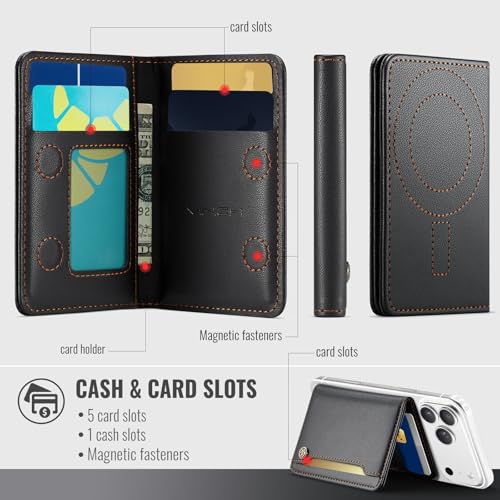 Vinich for MagSafe Wallet Magnetic RFID Blocking Card Holder, Black - color: Black