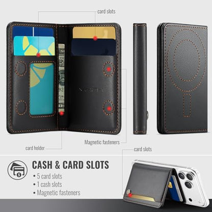 Vinich for MagSafe Wallet Magnetic RFID Blocking Card Holder, Black - color: Black