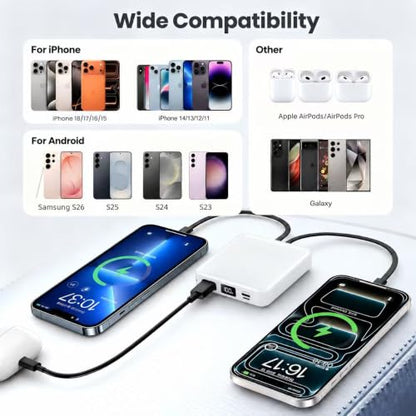 ummz Mini Portable Charger with Built-in 4 Cables，12000mAh Small Power Bank - color: black