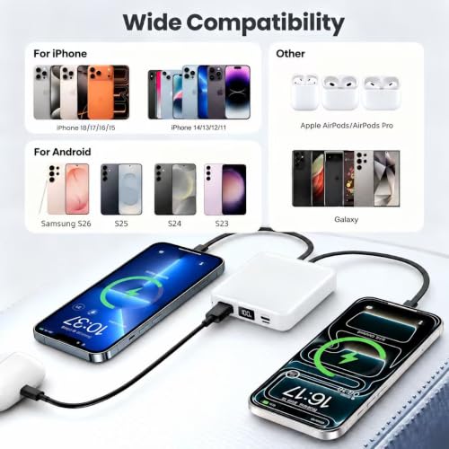 ummz Mini Portable Charger with Built-in 4 Cables，12000mAh Small Power Bank - color: white