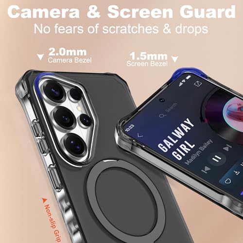 Compatible with Samsung Galaxy S26 Ultra Case 6.9'' Cute Wavy Frame with Magnetic Stand [Compatible with Mag-Safe] Military-Grade Translucent Phone Case for S26 Ultra, Black - color: Black, size: Samsung Galaxy S26 Ultra