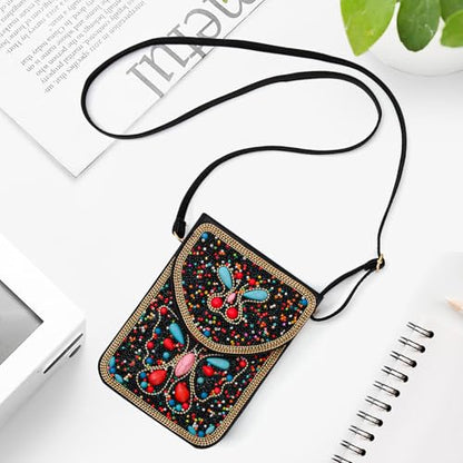 Small Beaded Crossbody Bag for Women, Boho Cell Phone Shoulder Purse Wallet with Handcrafted Colorful Beads - color: Tree-3