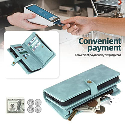 TwoHead for iPhone 11 Wallet case with 11 Card Holder (Blue) | Detachable Magnetic Phone Case, PU Leather Wallet for Women/Men,Wireless Charging Compatible,with Wrist Strap - color: Blue