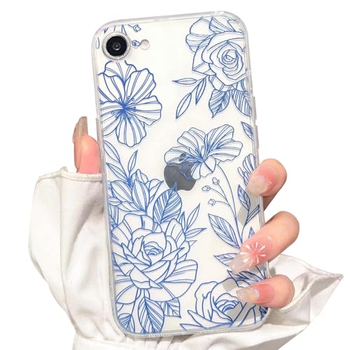 NITITOP for iPhone 16e Case Cute Clear Floral Flower - Blue | For girls women, Girly, Aesthetic, Soft TPU, Full camera lens, Protective, Shockproof phone cover - color: Blue, size: iPhone 16e