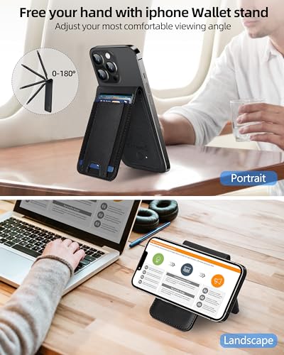 for Magsafe Wallet Works with Apple Find My, Leather Magnetic Phone Wallet - color: Classic Black