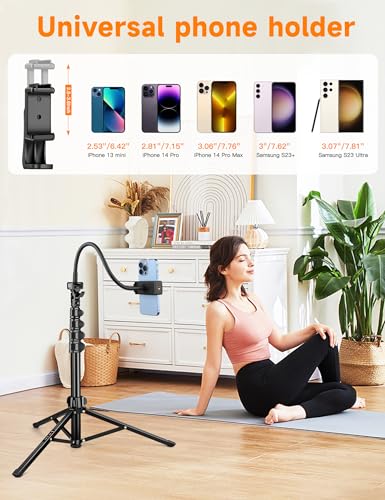 Phone Tripod, 86" Tall Tripod for iPhone with Flexible Gooseneck & Remote - size: 86 inch