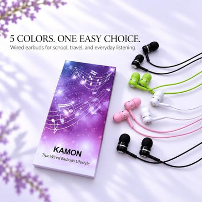 Kamon 5 Pack Wired Earbuds Headphones with 3.5mm AUX Plug Earphones (K2) - color: K2