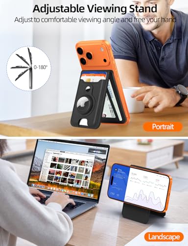 for MagSafe Wallet Stand with AirTag Holder, 6-Cards Holder, RFID Blocking
