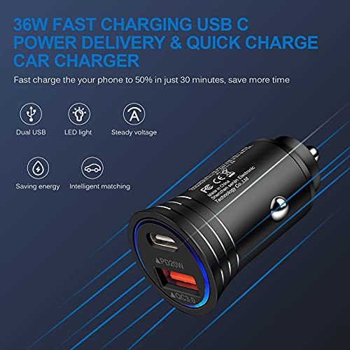 USB C Car Charger, 38W Fast Charge Car Charger Adapter PD&QC 3.0 Dual Port