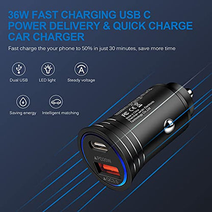 USB C Car Charger, 38W Fast Charge Car Charger Adapter PD&QC 3.0 Dual Port