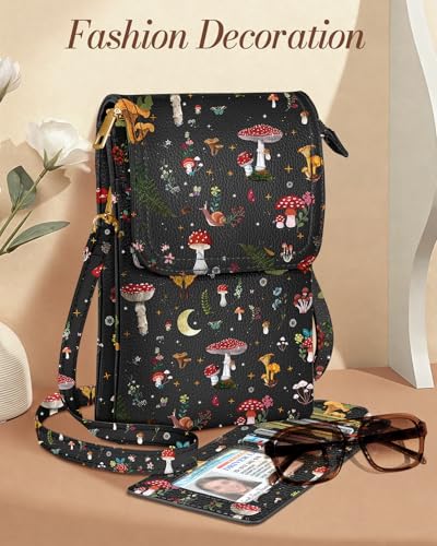 Small Crossbody Phone Purse for Women | Card Slots, Leather Cell Phone Wallet, Adjustable Shoulder Strap, Cross Body Bag for Girls and Ladies, Cute Design - color: Mushroom