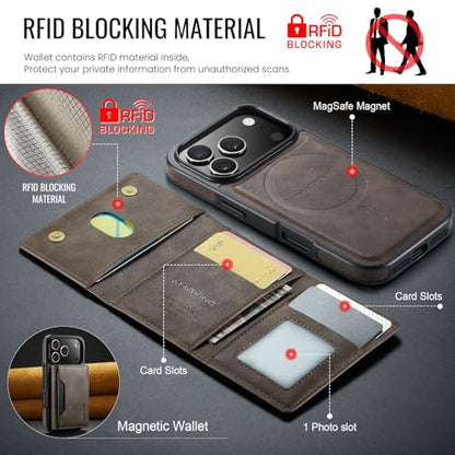 K2 2 in 1 Detachable Magnetic Phone Cases Compatible with iPhone 17 Pro Case with Card Holder RFID Blocking, Compatible with Magsafe Wallet, Leather 6.3'' (Coffee, iPhone 17 Pro) - color: Coffee, size: iPhone 17 Pro