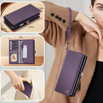 for Wallet Case Compatible with iPhone 17 Pro Max,Multi-Function Detachable 3 in 1 Magnetic iPhone 17 Pro Max Case Wallet,Flip Strap Zipper Card Holder Phone Case with Shoulder Straps (Pruple) - color: Purple, size: iPhone 17 Pro Max