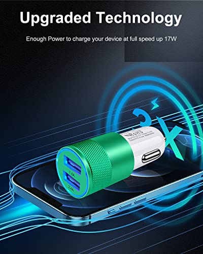 Car Charger [2Pack/3.4a] Fast Charge Dual Port USB Cargador Lighter Adapter - color: Green