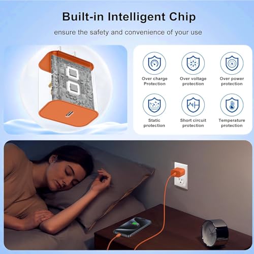 20W iPhone Charger Fast Charging 3-Pack with 6FT USB C to USB Cable, Orange - color: Orange