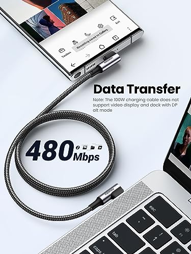 UGREEN 100W Right Angle USB C Cable, 90° Ends Fast Charging, 3.3ft - size: 3.3FT